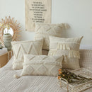 GobekUsa Boho Beige White Tufted Tassel Pillow Cover Set
