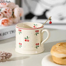 GobekUsa Cherry Pattern Porcelain Coffee Mug - Lovely Tableware Cup for Afternoon Tea