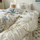GobekUsa Korean Princess Flowers Bedding Set - Duvet Cover, Bed Skirt, Pillowcases