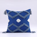 GobekUsa Boho Tufted Tassel Cushion Cover 45x45cm - Blue Pink Cotton Throw Pillow Cover