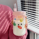 GobekUsa Kawaii Glasses with Lid and Straw Bubble Tea Cup - 550ml Cute Drinkware