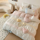 GobekUsa Heart-shaped Washed Cotton Bedding Set - Duvet Cover, Bed Sheet, Pillowcases