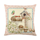 GobekUsa Easter Bunny Rabbit Linen Cushion Cover 45x45cm - Flower Print Festival Pillowcase