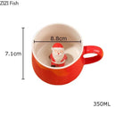 GobekUsa Christmas Animals Ceramic Tea Cup Set Red Porcelain Mugs