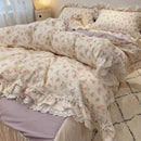 GobekUsa Korean Princess Style Floral Lace Ruffles Bedding Set with Pillowcase