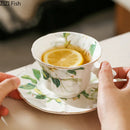 GobekUsa Camellia Porcelain Cup & Saucer Set - Elegant Tableware Coffee Mug for Afternoon Tea