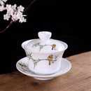 GobekUsa Blue & White Porcelain Gaiwan Tea Set Puer Tea Cups Soup Bowl with Lid