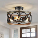 GobekUsa Industrial Farmhouse Chandelier Retro Iron Wood Grain Ceiling Light