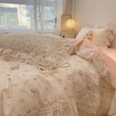 GobekUsa Korean Princess Style Floral Lace Ruffles Bedding Set with Pillowcase