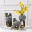 GobekUsa Golden Stripe Geometric Ceramic Vase - Abstract Floral Arrangement Home Decor