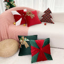 GobekUsa Christmas Bow Patchwork Velvet Pillow Cover Set for Festive Home Decor