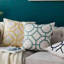 GobekUsa Geometric Embroidery Cushion Cover Navy Blue White Yellow 50x50cm Home Decor Pillow