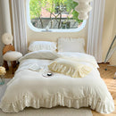 GobekUsa Lace Ruffles Bedding Set in Pearl White Cream Yellow Princess Cotton