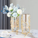 GobekUsa Gold Frame Glass Vase with Rattan Branches for Home Decor & Flower Arrangement