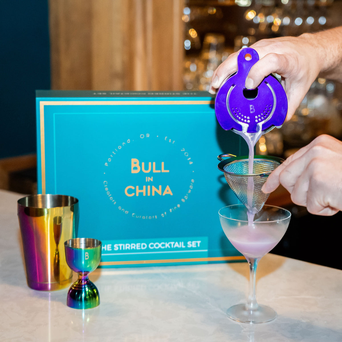 Shaken Cocktail Set, installed in a room