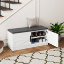 Shoe Bench with Cushion Farmhouse Shoe Rack Organizer with 2 Barn Doors-White by LJGDeals