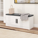 Shoe Bench with Cushion Farmhouse Shoe Rack Organizer with 2 Barn Doors-White by DirectDeals