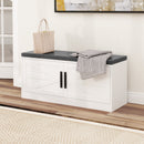Shoe Bench with Cushion Farmhouse Shoe Rack Organizer with 2 Barn Doors-White by LJGDeals