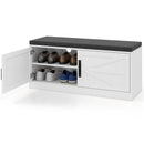 Shoe Bench with Cushion Farmhouse Shoe Rack Organizer with 2 Barn Doors-White by LJGDeals