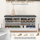 Shoe Bench with Cushion Farmhouse Shoe Rack Organizer with 2 Barn Doors-White by DirectDeals