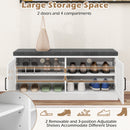 Shoe Bench with Cushion Farmhouse Shoe Rack Organizer with 2 Barn Doors-White by LJGDeals