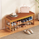 Shoe Rack Bench with Storage 2-Tier Rubberwood Entryway Bench with Flip-Open Storage