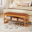 Shoe Rack Bench with Storage 2-Tier Rubberwood Entryway Bench with Flip-Open Storage by LJGDeals