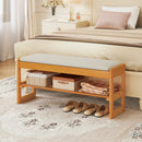 Shoe Rack Bench with Storage 2-Tier Rubberwood Entryway Bench with Flip-Open Storage by LJGDeals
