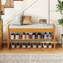 Shoe Rack Bench with Storage 2-Tier Rubberwood Entryway Bench with Flip-Open Storage by LJGDeals