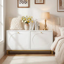 Shoe Storage Bench Narrow Entryway Bench with 2 Flip Drawers Adjustable Shelves-White by LJGDeals
