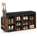 Shoe Storage Bench with Umbrella Stand 10-Cubby Entryway Shoe Rack Organizer