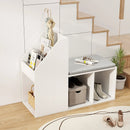Shoe Storage Bench with Removable Seat Cushion and 6 Storage Compartments-White by LJGDeals