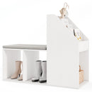 Shoe Storage Bench with Removable Seat Cushion and 6 Storage Compartments-White by LJGDeals