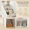 Shoe Storage Bench with Removable Seat Cushion and 6 Storage Compartments-White by LJGDeals
