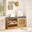 Shoe Storage Bench with Cushion Entryway Rattan Shoe Bench-Natural by LJGDeals