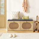 Shoe Storage Bench with Cushion Entryway Rattan Shoe Bench-Natural by LJGDeals