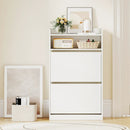 Shoe Storage Cabinet Hidden Shoe Rack with 2 Flip Drawers Adjustable and Removable Shelves-White by LJGDeals