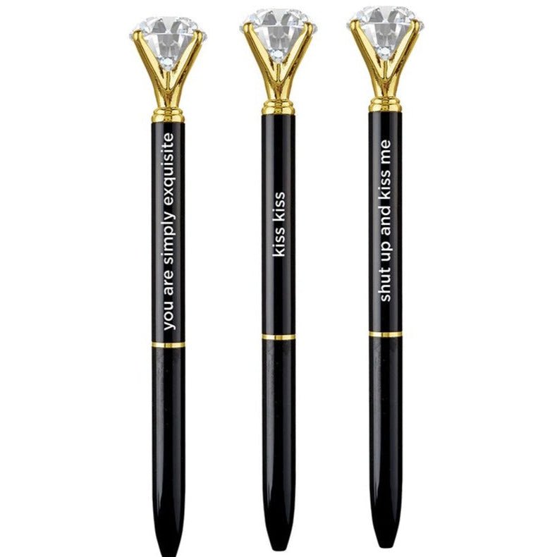 Shut Up And Kiss Me Black Gem Pen Set of 6 | Giftable Quote Pens