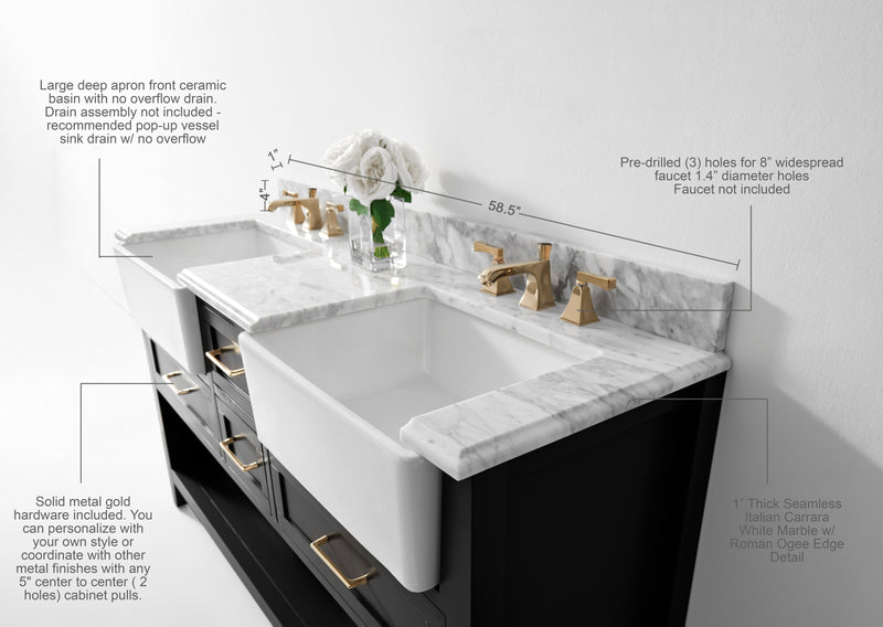 Hayley Bathroom Vanity with Sink and Carrara White Marble Top Cabinet Set