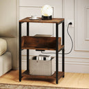 Side End Table with Charging Station and Open Shelves-Rustic Brown by LJGDeals