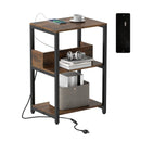 Side End Table with Charging Station and Open Shelves-Rustic Brown by LJGDeals