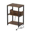 Side End Table with Charging Station and Open Shelves-Rustic Brown by LJGDeals