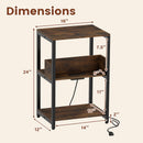 Side End Table with Charging Station and Open Shelves-Rustic Brown