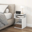 S-Shaped Side Table with Unique S-shaped Frame and 2 Open Compartments-White by DirectDeals