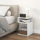 S-Shaped Side Table with Unique S-shaped Frame and 2 Open Compartments-White by LJGDeals