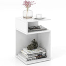 S-Shaped Side Table with Unique S-shaped Frame and 2 Open Compartments-White by DirectDeals