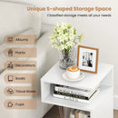 S-Shaped Side Table with Unique S-shaped Frame and 2 Open Compartments-White by DirectDeals