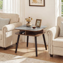 Side Table Faux Marble End Table with Storage Shelves and Rubber Wood Legs by DirectDeals