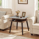 Side Table Faux Marble End Table with Storage Shelves and Rubber Wood Legs by LJGDeals