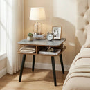 Side Table Faux Marble End Table with Storage Shelves and Rubber Wood Legs by LJGDeals
